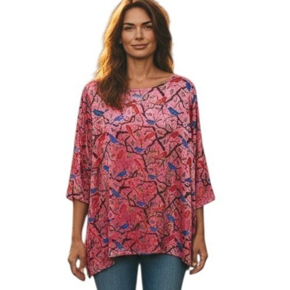 Soft Surroundings Velvet Burnout Women's size Large Asymmetrical Bird Tunic Top